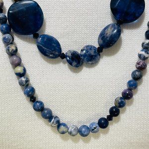 EUC 2-Strand, Multi-Stone & Bead Lapis-Blue Necklace, Includes Gift Bag, 24" L